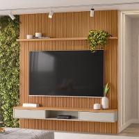 Painel Ripado Para Tv 75 Pol. Com Bancada 219cm Prime Plus L06 Nature-off White - Mpozenato - 2