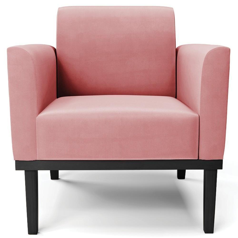 Sofá Namoradeira E 1 Poltrona Base Madeira Preto Maressa Suede Rosê - Ibiza - 8