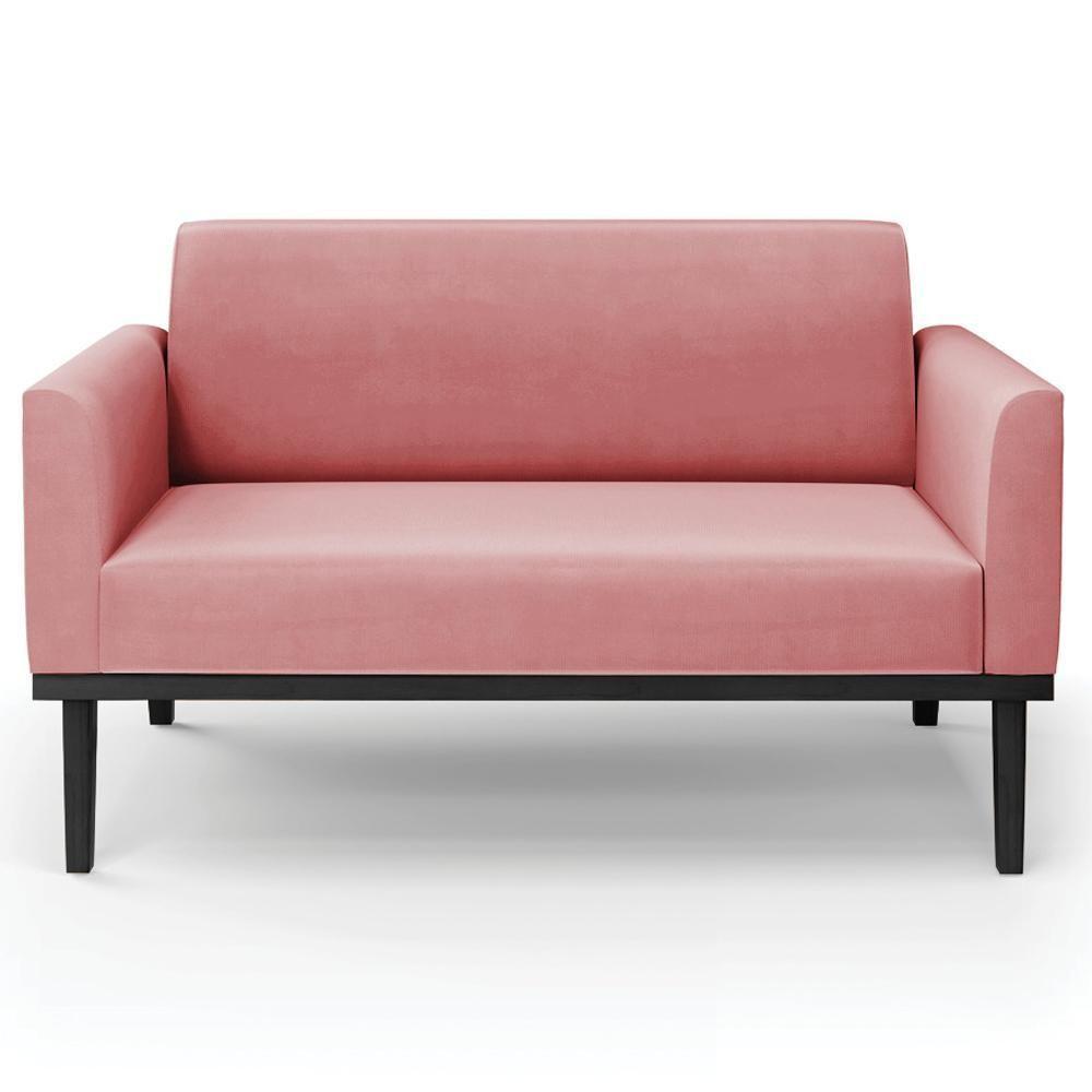 Sofá Namoradeira E 1 Poltrona Base Madeira Preto Maressa Suede Rosê - Ibiza - 9