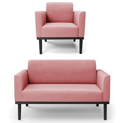 Sofá Namoradeira E 1 Poltrona Base Madeira Preto Maressa Suede Rosê - Ibiza
