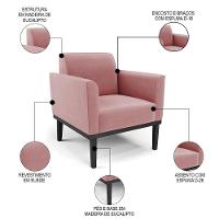 Sofá Namoradeira E 1 Poltrona Base Madeira Preto Maressa Suede Rosê - Ibiza - 3