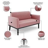 Sofá Namoradeira E 1 Poltrona Base Madeira Preto Maressa Suede Rosê - Ibiza