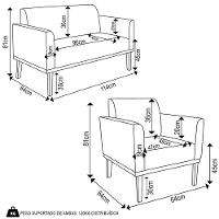Sofá Namoradeira E 1 Poltrona Base Madeira Preto Maressa Suede Rosê - Ibiza - 5