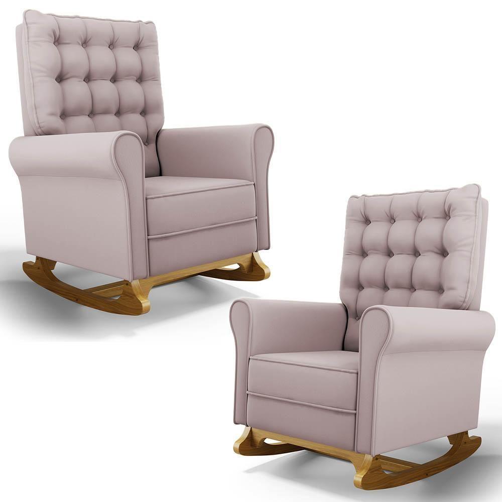 Kit 02 Poltronas De Amamentação Base Madeira Balanço Brenda G05 Veludo Rosê - Mpozenato - 1