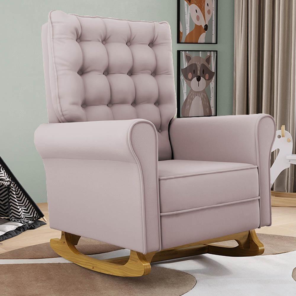 Kit 02 Poltronas De Amamentação Base Madeira Balanço Brenda G05 Veludo Rosê - Mpozenato - 2
