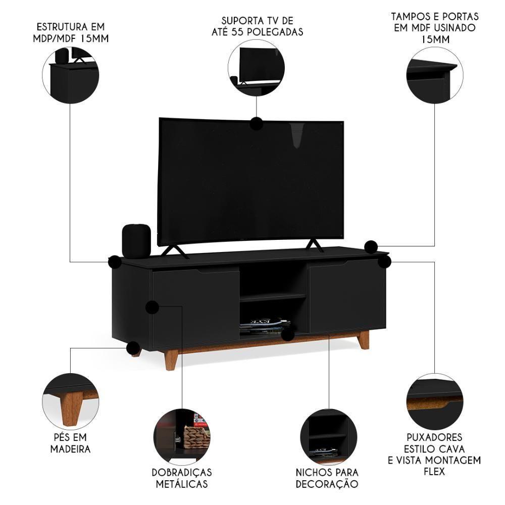 Rack Para Sala Bancada De Tv 55 Pol 139cm Flow Preto - Ej Móveis - 3