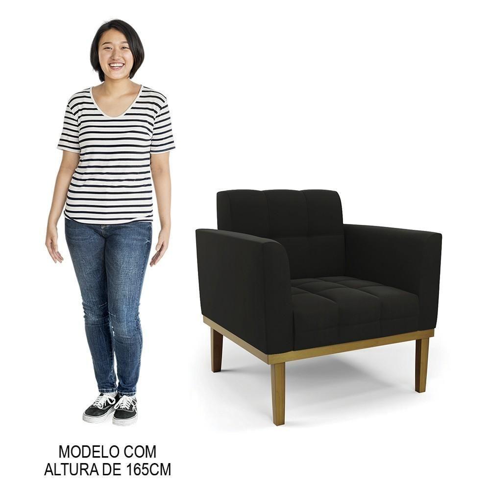 Poltrona Base Madeira Castanho Kit 2 Ana Suede Preto - Ibiza - 5