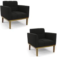 Poltrona Base Madeira Castanho Kit 2 Ana Suede Preto - Ibiza - 1