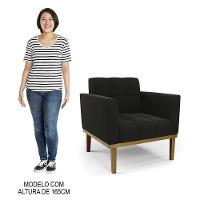 Poltrona Base Madeira Castanho Kit 2 Ana Suede Preto - Ibiza - 5