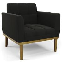 Poltrona Base Madeira Castanho Kit 2 Ana Suede Preto - Ibiza - 8