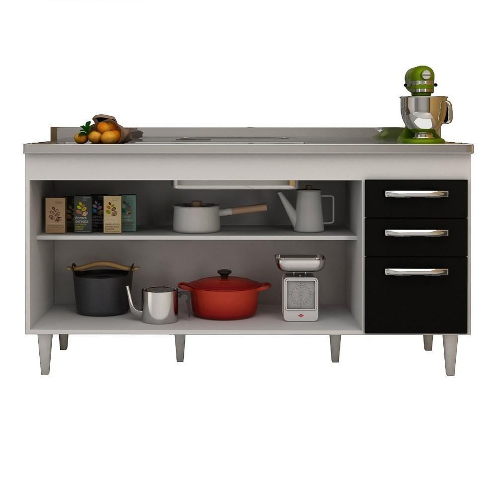 Balcão Gabinete áustria Com Pia Inox 160cm 4 Portas Branco-preto - Lumil Móveis - 3