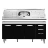 Balcão Gabinete áustria Com Pia Inox 160cm 4 Portas Branco-preto - Lumil Móveis - 1