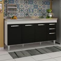 Balcão Gabinete áustria Com Pia Inox 160cm 4 Portas Branco-preto - Lumil Móveis - 2