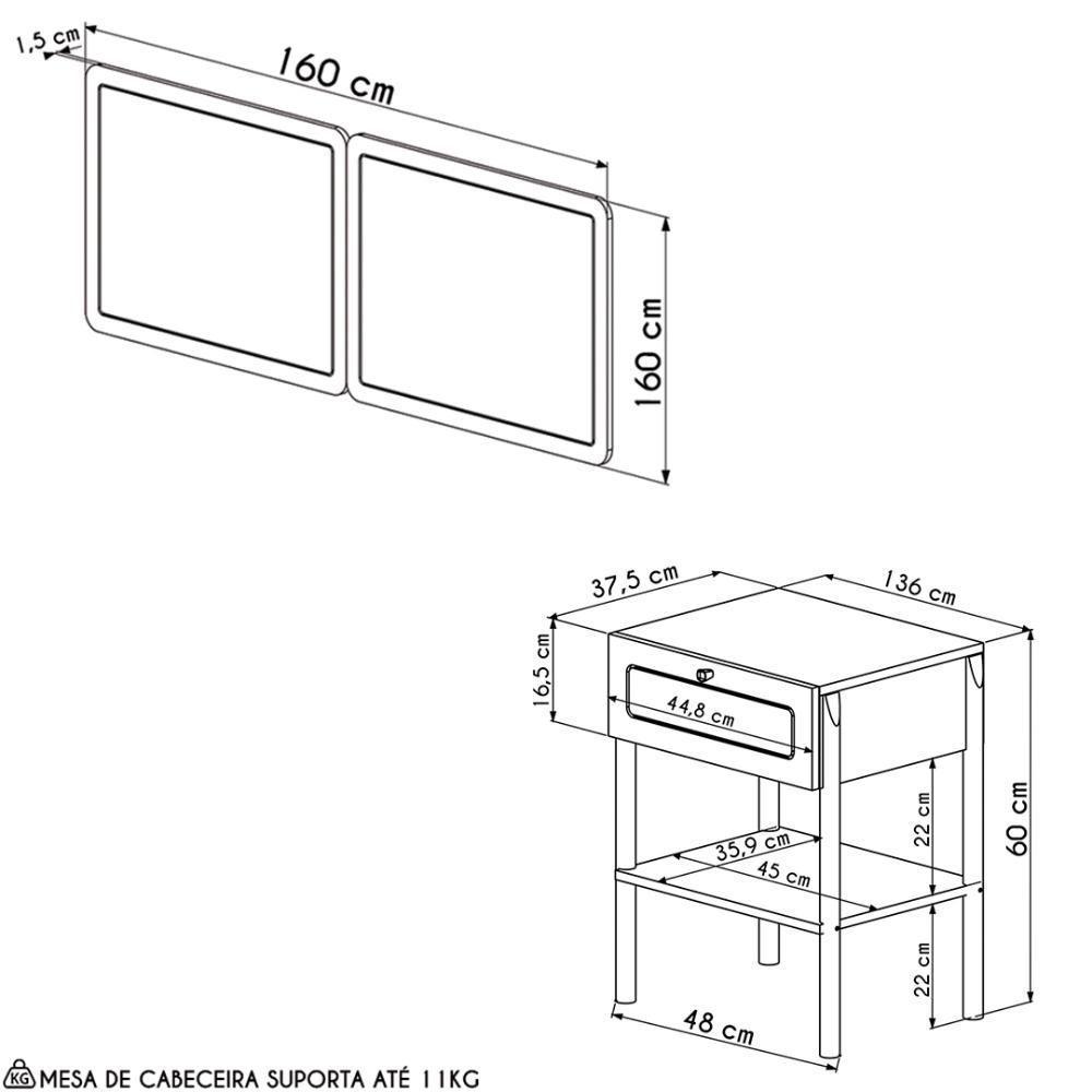 Cabeceira Casal E Queen Com 2 Mesas Laterais Arlo A10 Hanover - Mpozenato - 4