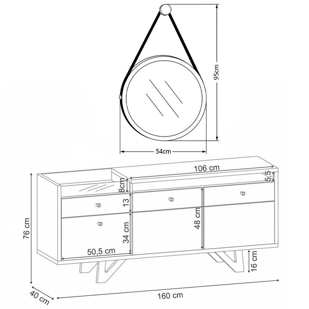 Balcão Buffet Ellora Com Espelho Adnet 54cm H01 Off White-cinamomo - Mpozenato - 4