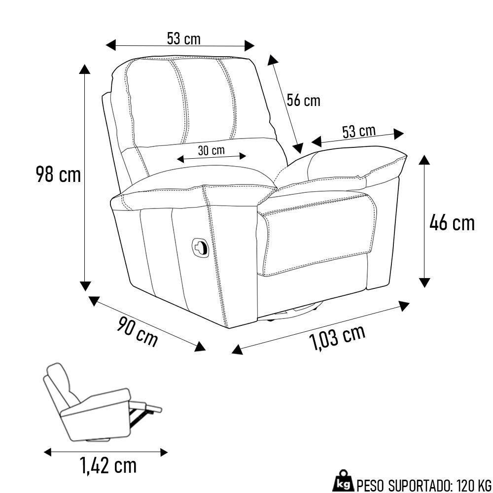 Poltrona Do Papai Reclinável Retrátil Félix L07 Couro Preto - Mpozenato - 4
