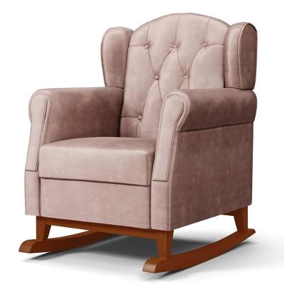 Poltrona De Amamentação Base Madeira Balanço Lucy P04 Veludo Rosê - Mpozenato