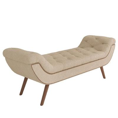 Puff Recamier Calçadeira 160cm Pés Palito Madeira Venêto P02 Bouclé Bege - Mpozenato