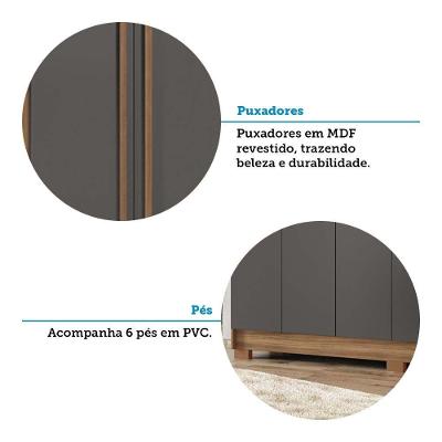 Guarda Roupa Casal Horácio 6 Portas de Bater 2 Gavetas Jatoba-grafitte MDP