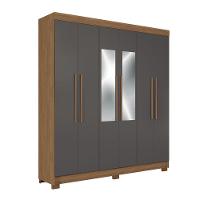 Guarda-roupa Casal 194,4cm 6 Portas 2 Gavetas Com Espelho Horácio Estilo Mm Jatoba/grafitte - 2