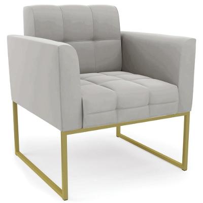 Poltrona Decorativa Ana Veludo Cinza Base Industrial Dourado Ibiza