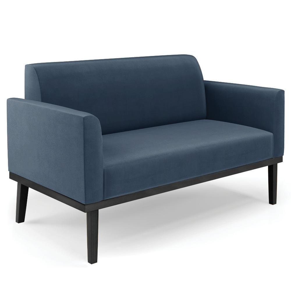 Sofá Namoradeira E 1 Poltrona Base Madeira Preto Maressa Suede Azul Marinho - Ibiza - 10