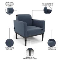 Sofá Namoradeira E 1 Poltrona Base Madeira Preto Maressa Suede Azul Marinho - Ibiza - 5