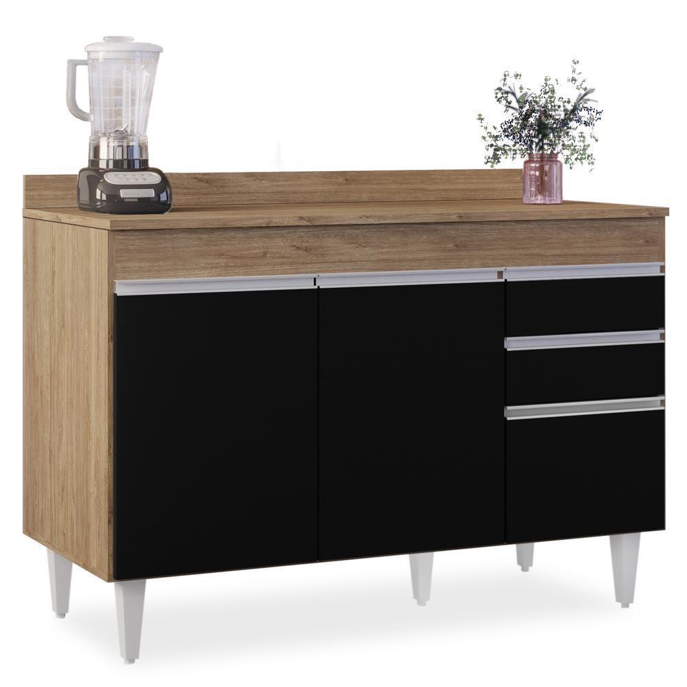 Balcão Gabinete Para Pia Com Tampo 120cm Michigan Cast-preto - Lumil - 1