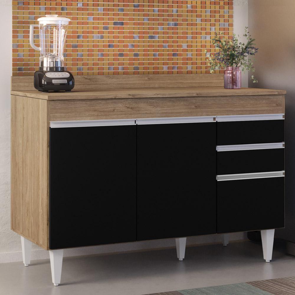 Balcão Gabinete Para Pia Com Tampo 120cm Michigan Cast-preto - Lumil - 2