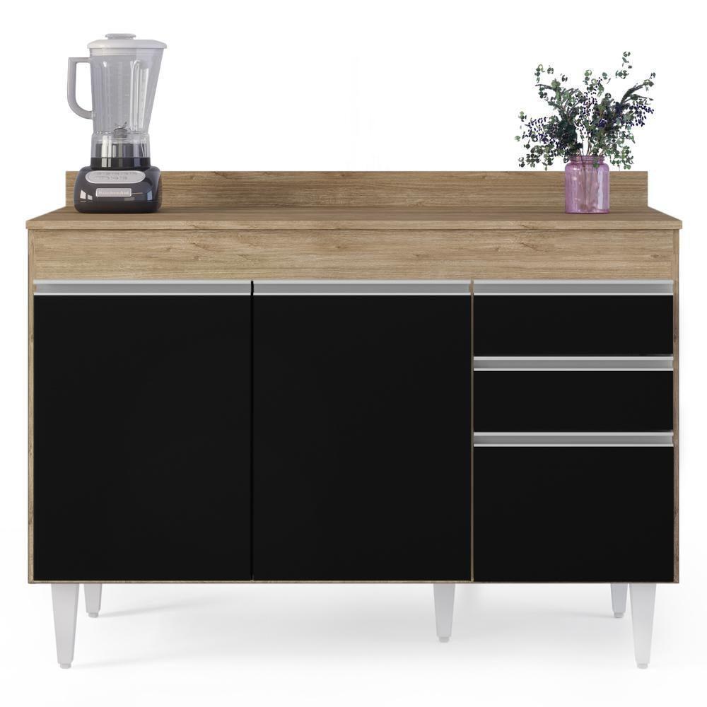 Balcão Gabinete Para Pia Com Tampo 120cm Michigan Cast-preto - Lumil - 7