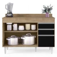 Balcão Gabinete Para Pia Com Tampo 120cm Michigan Cast-preto - Lumil - 3