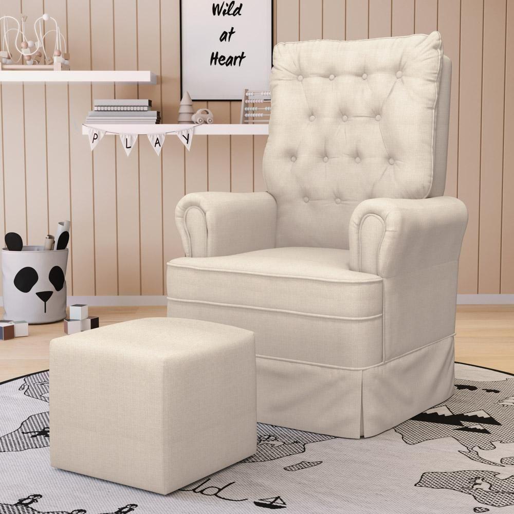 Poltrona De Amamentação E Descanso Com Balanço E Puff Laís G05 Linho Creme - Mpozenato - 2