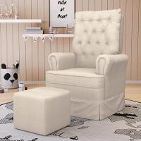 Poltrona De Amamentação E Descanso Com Balanço E Puff Laís G05 Linho Creme - Mpozenato - 2