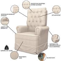 Poltrona De Amamentação E Descanso Com Balanço E Puff Laís G05 Linho Creme - Mpozenato - 3