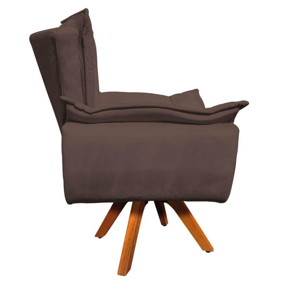 Kit 2 Poltronas Decorativas Sala De Estar Base Giratória Madeira Opla Suede Marrom - Ibiza - 3