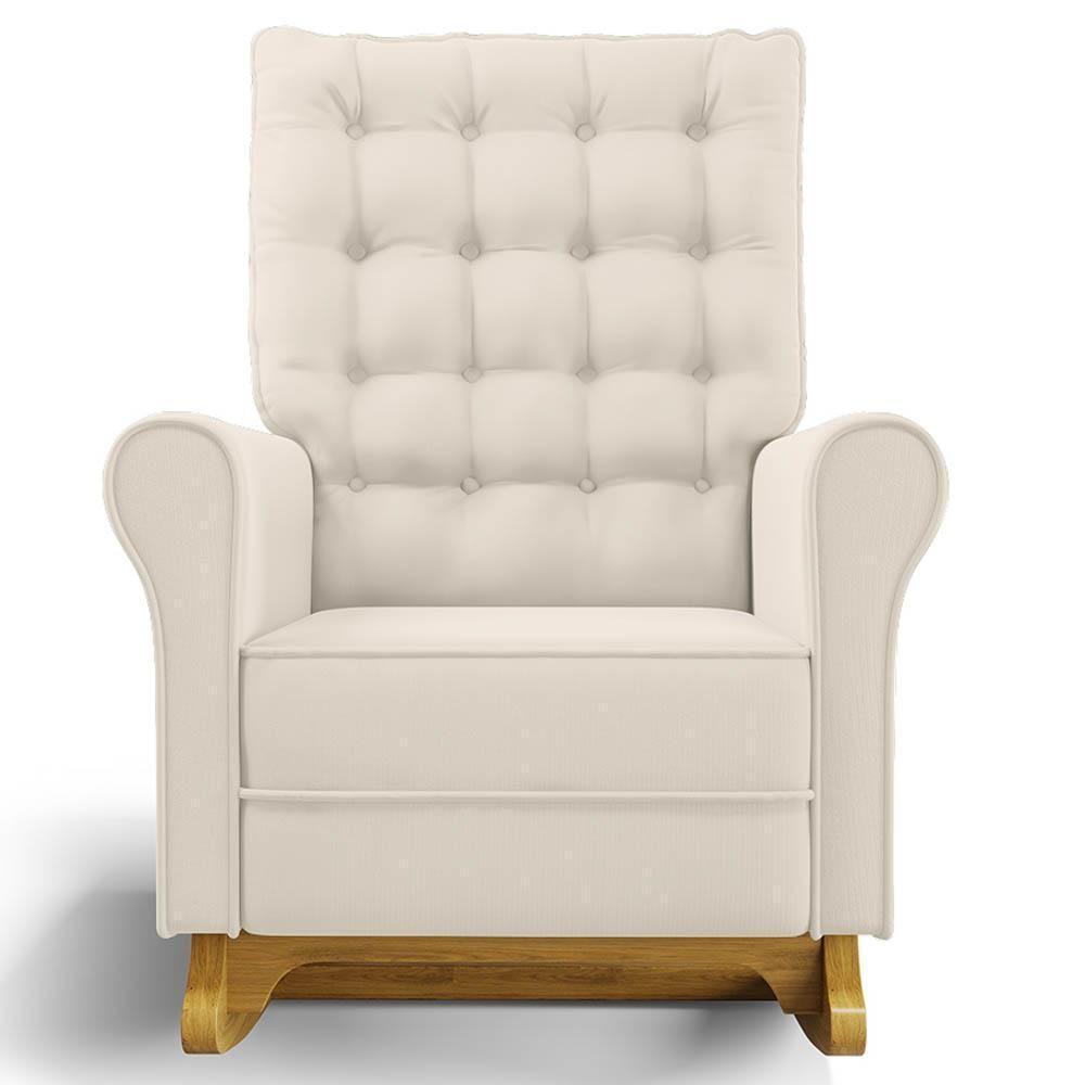 Poltrona De Amamentação Balanço E Puff Base De Madeira Brenda G05 Veludo Creme - Mpozenato - 7