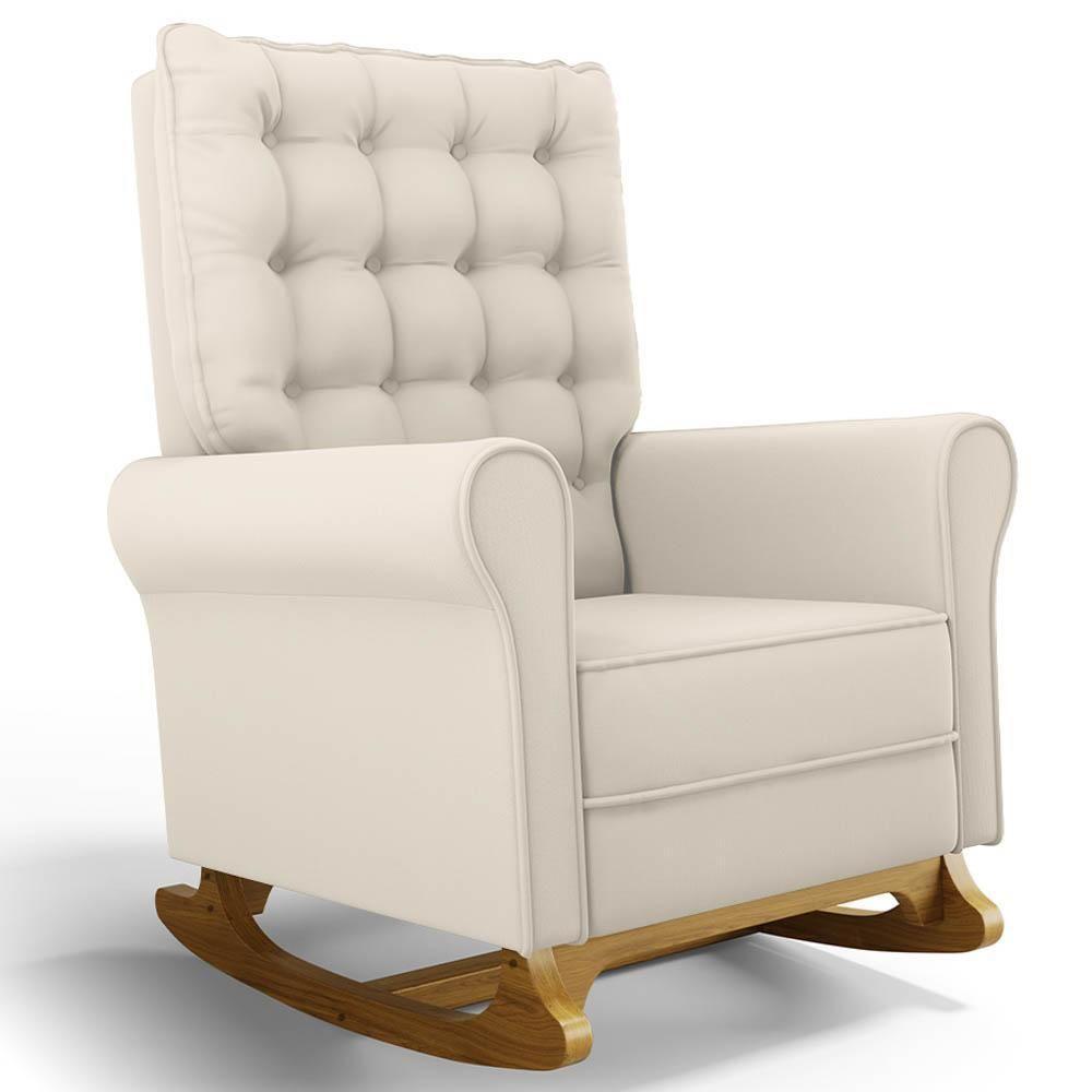 Poltrona De Amamentação Balanço E Puff Base De Madeira Brenda G05 Veludo Creme - Mpozenato - 8