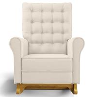 Poltrona De Amamentação Balanço E Puff Base De Madeira Brenda G05 Veludo Creme - Mpozenato - 7