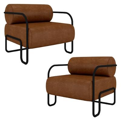 Poltrona Decorativa Industrial Kit 2 Kira K04 Couro Sintético Marrom Mpozenato