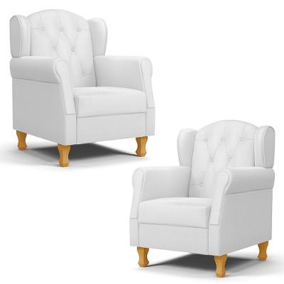 Kit 02 Poltronas De Amamentação Pés Madeira Lucy P04 Sintético Branco - Mpozenato