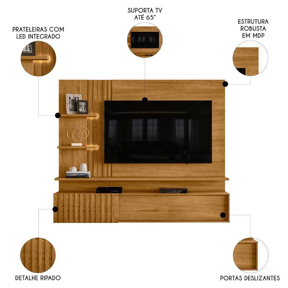Painel Tv 65 Pol E Bancada Suspensa Igor Z10 Cumaru - Mpozenato - 3