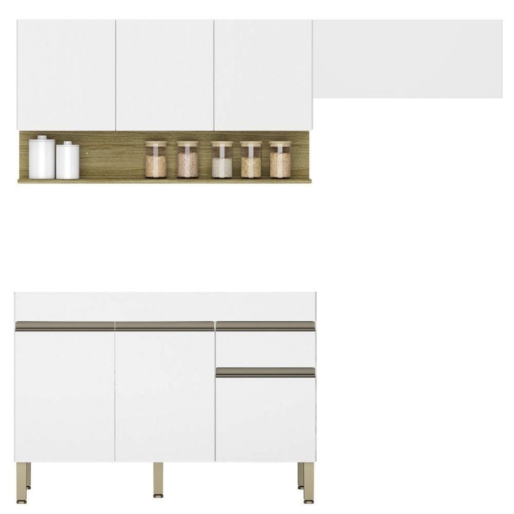 Armário De Cozinha 3 Peças Balcão Sem Tampo 120cm Lina02 K02 Supremo-freijó - Mpozenato - 1