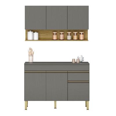 Conjunto De Armarios Modulados Line Com 6 Portas E 1 Gaveta Gris Freijó