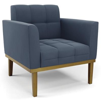 Poltrona Decorativa Ana Azul Suede Base Madeira Ibiza