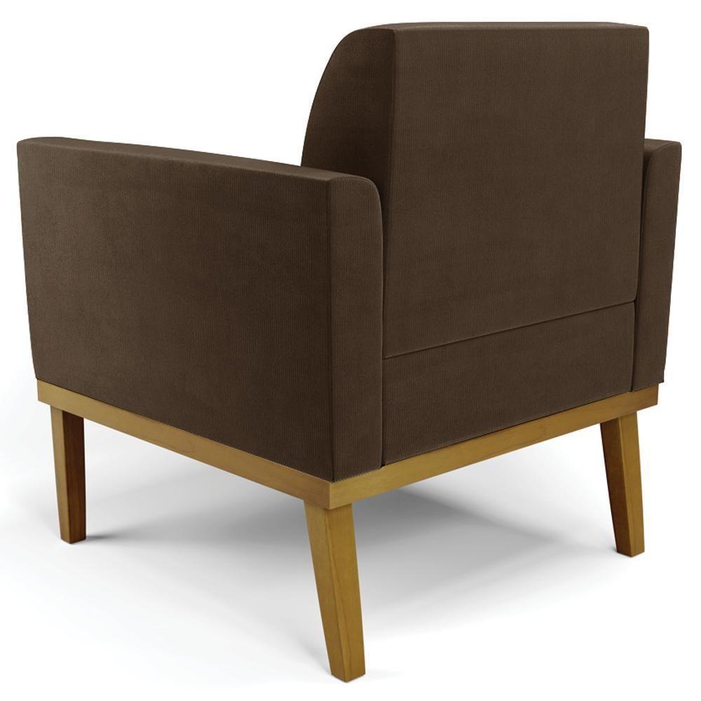 Sofá Namoradeira E 1 Poltrona Base Madeira Castanho Maressa Suede Marrom - Ibiza - 10