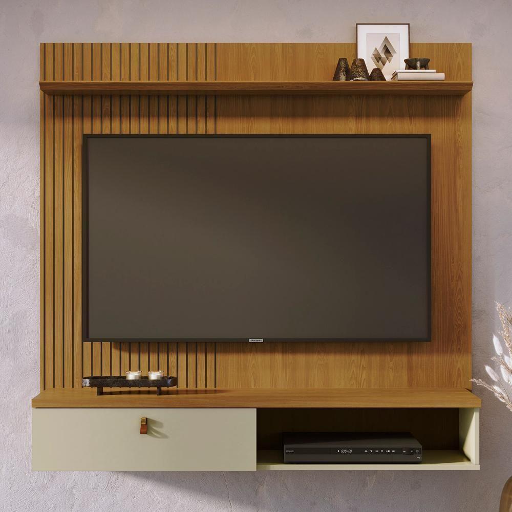 Painel Tv 55 Pol E Bancada Suspensa Talyn Z10 Cumaru-opala - Mpozenato - 2