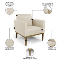 Sofá Namoradeira E 1 Poltrona Base Madeira Castanho Maressa Sintético Bege - Ibiza - 3