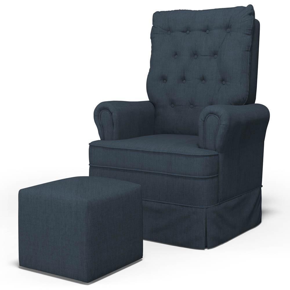 Poltrona De Amamentação E Descanso Com Balanço E Puff Laís G05 Linho Azul - Mpozenato - 1