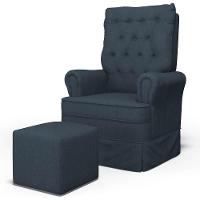 Poltrona De Amamentação E Descanso Com Balanço E Puff Laís G05 Linho Azul - Mpozenato - 1