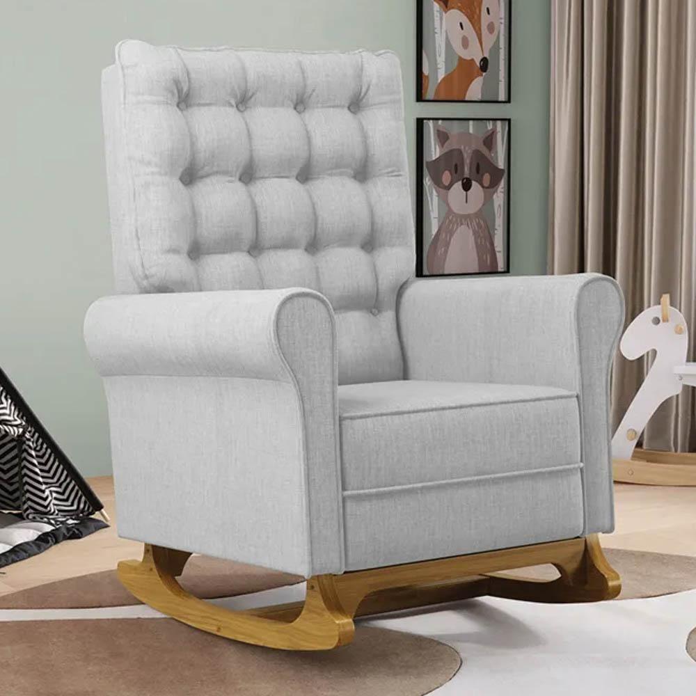Kit 02 Poltronas De Amamentação Base Madeira Balanço Brenda G05 Linho Cinza Claro - Mpozenato - 2